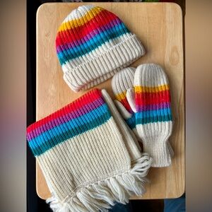 Vintage Dayton's wool, knit, kids Rainbow hat, mittens & scarf